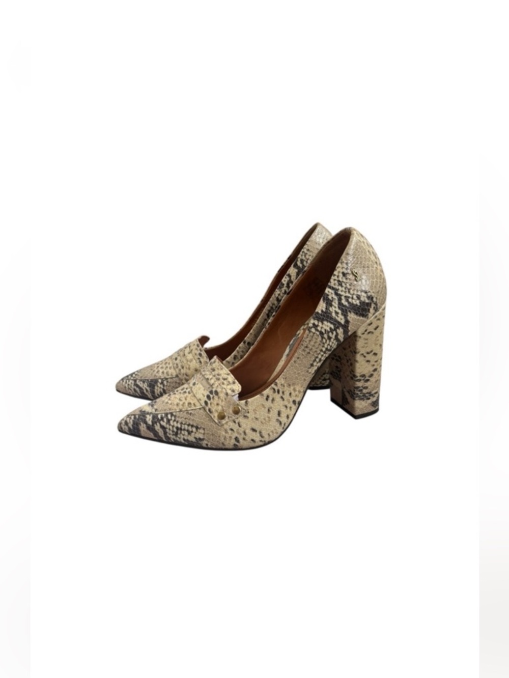Santa Lolla snake print block high heel pointed toe Brazilian slipon shoes size9